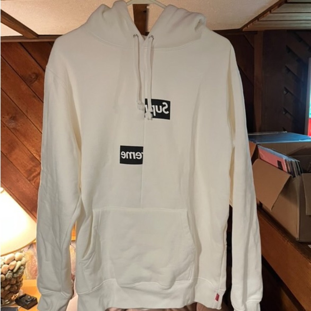 Supreme x Comme Des Garçons Box Logo Hoodie White and Black Mens Large L